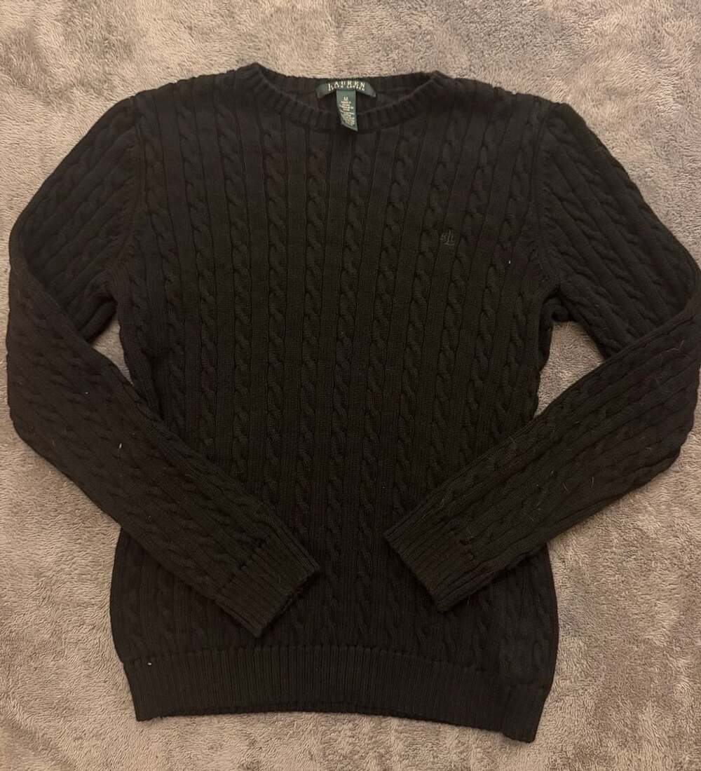 Lauren Ralph Lauren Cable Knit Sweater Size M Black Cotton